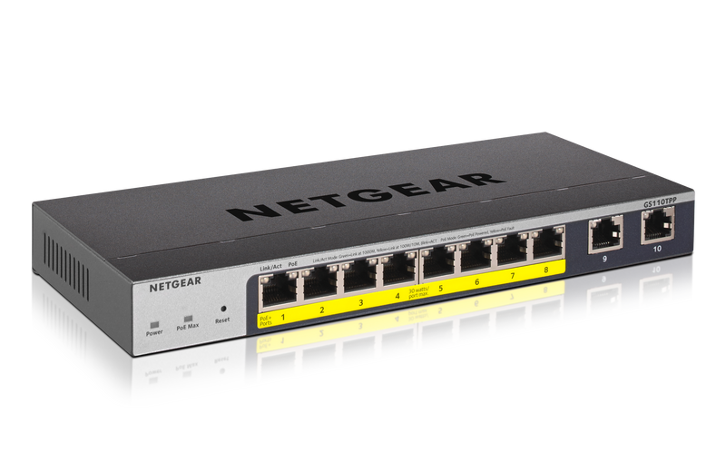 NETGEAR 8-port PoE+ Gigabit Smart Managed Pro Switch with Cloud Management & 2 x SFP ports (120W PoE budget extendable to 190W), ProSAFE Lifetime War