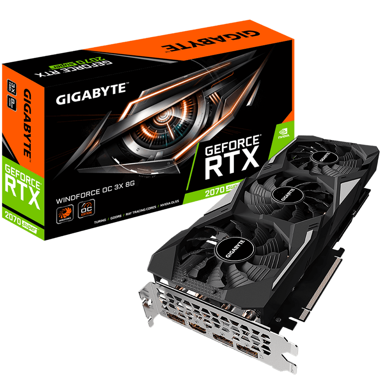 NVIDIA, RTX 2070 SUPER, WINDFORCE OC 3X, 1785MHz, 8GB GDDR6, 3xDP, 1xHDMI, ATX, 3xFans, 650W, 3 Year Warranty