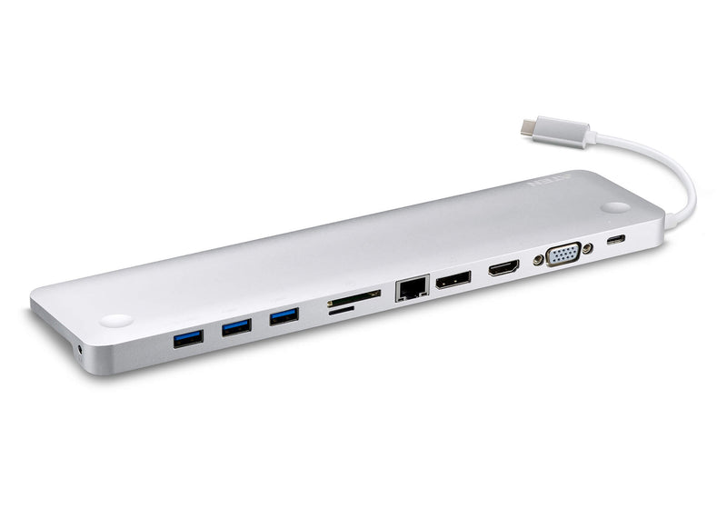 USB-C Multiport Dual View Dock with Power Pass-Through support up to 4K @ 30Hz via DisplayPort and HDMI, 1080P @ 60Hz via VGA, Dual View through PC