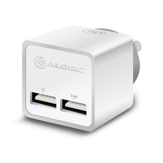 ALOGIC 2 Port USB Mini Wall Charger - 2.4A + 1A - 17W Â - WHITE - MOQ:3